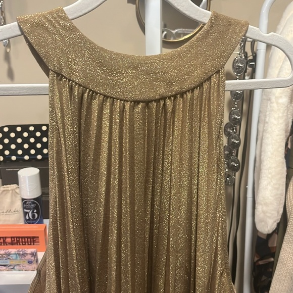 Free People Pleated Love Mini Dress Gold/Brown Size Small NWT - Picture 8 of 10